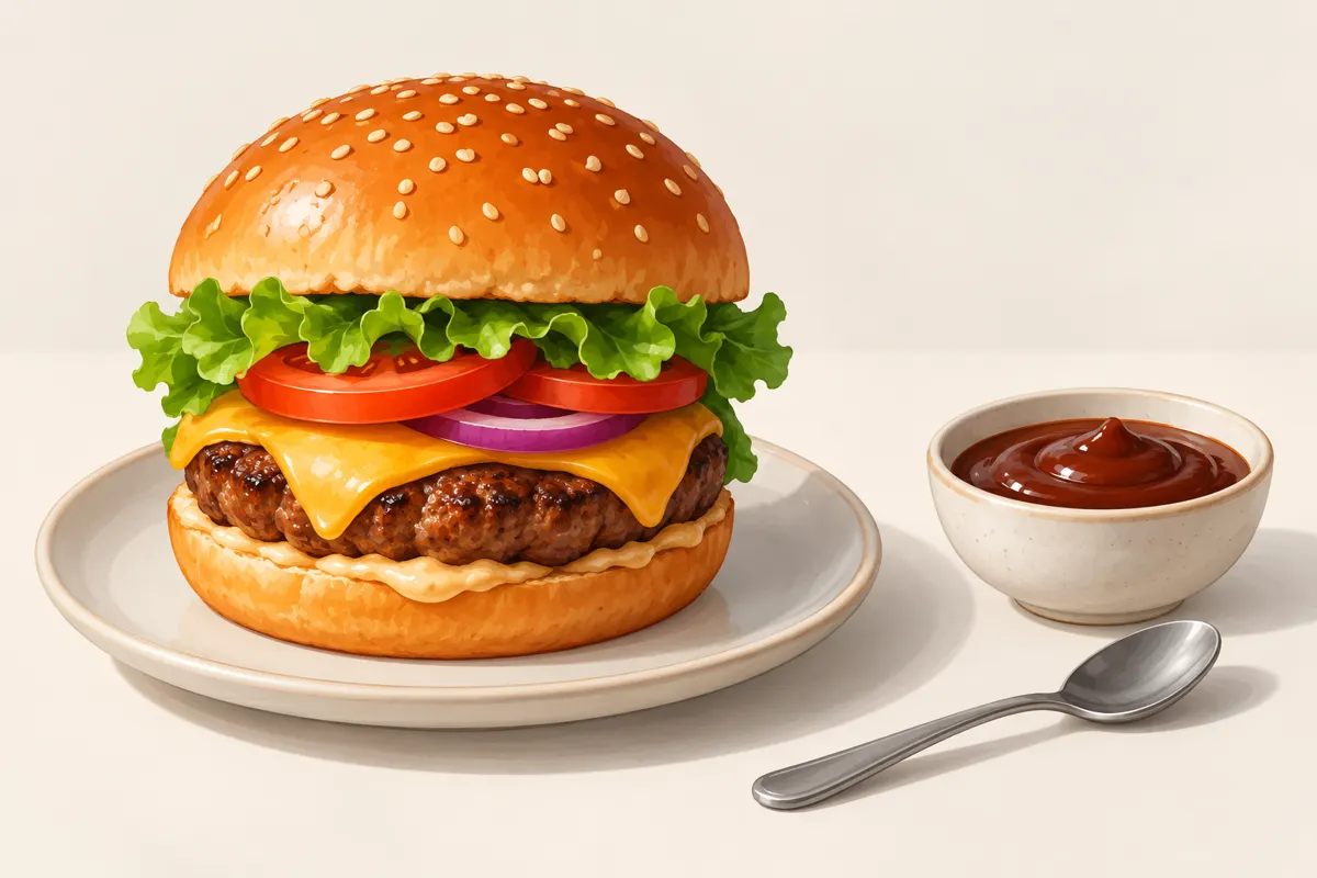 Miseczka domowego sosu barbecue obok burgera.